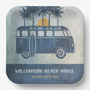 Summer Beach Retro Surf Van Family Paper Plates