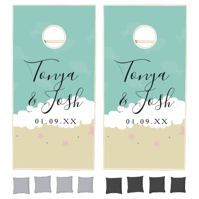 Summer Beach Sand Seashell Wedding Couples Cornhole Set (Set)