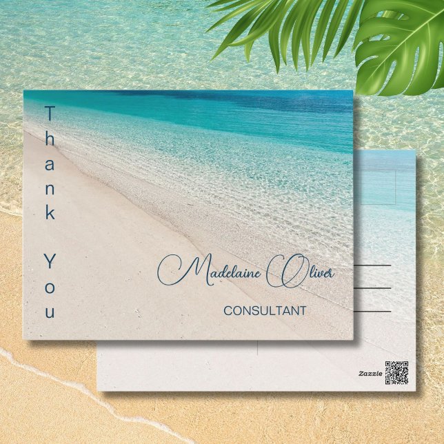 Summer Beach Scene Blue Thank You  Postcard (Creator Uploaded)