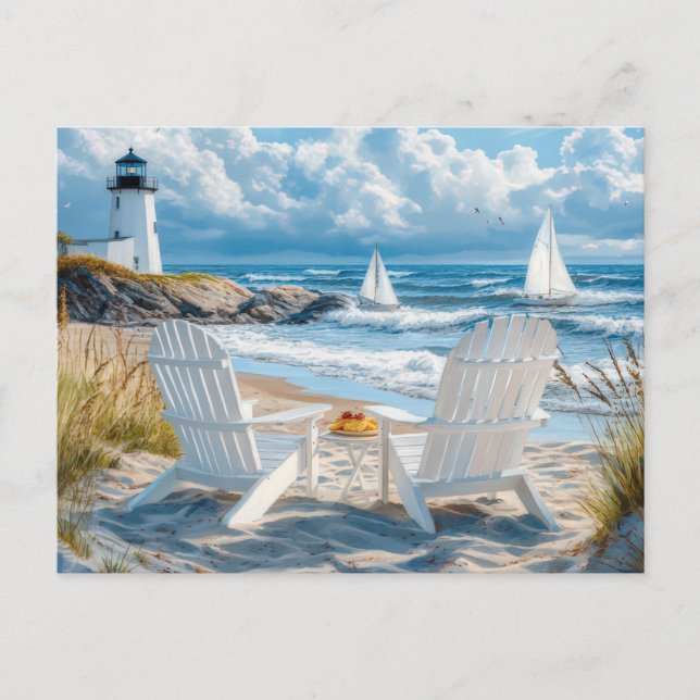 Summer Beach Scene Coastal Art Postcard  (Front)