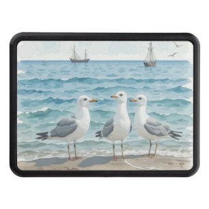 Summer Beach Scene Ocean Beach Water Seagulls Hitch Cover