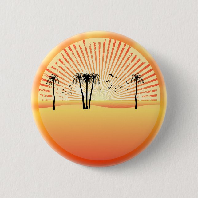 Summer Beach Scene: Vector Drawing Pinback Button (Front)