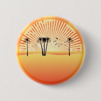 Summer Beach Scene: Vector Drawing Pinback Button