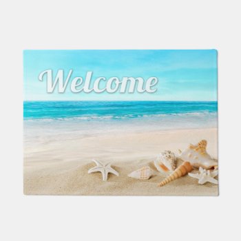 Summer Beach Sea Shell Starfish Welcome Outdoor Doormat by UrHomeNeeds at Zazzle