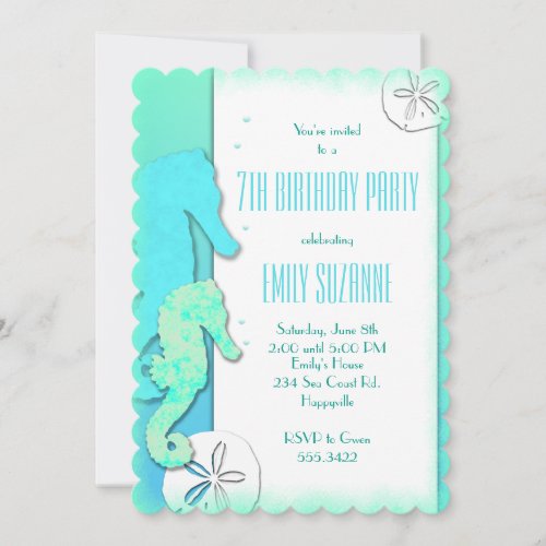 Summer Beach Seahorse Girls Birthday Party Invitation