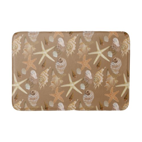 Summer Beach Seashell Collection Watercolor Art Bath Mat