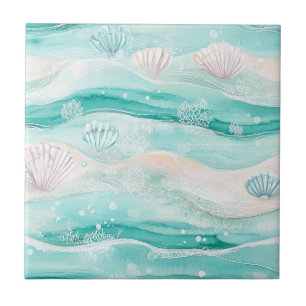 Summer Beach Seashell Pattern Ceramic Tile