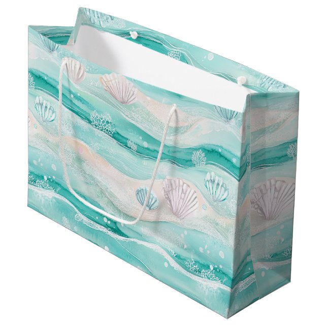 Summer Beach Seashell Pattern Large Gift Bag (Front Angled)