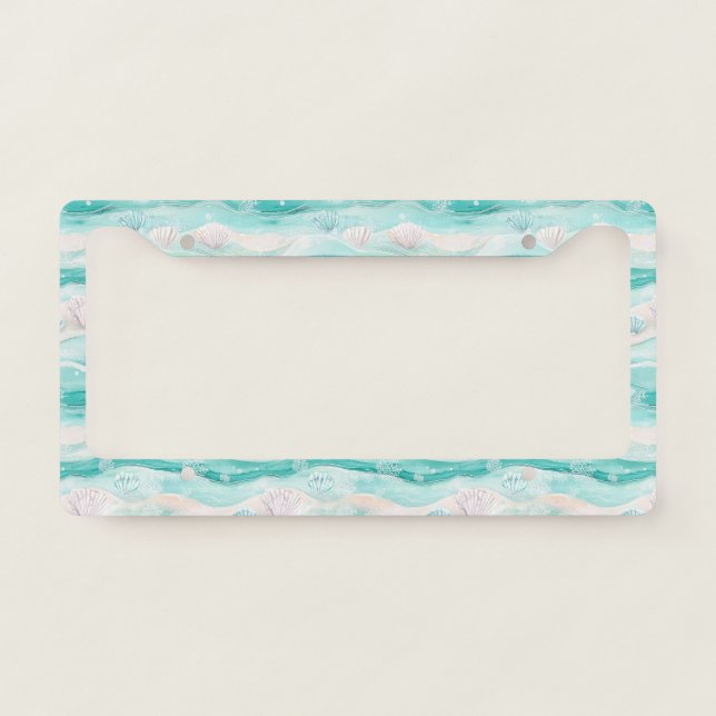 Summer Beach Seashell Pattern License Plate Frame (Front)
