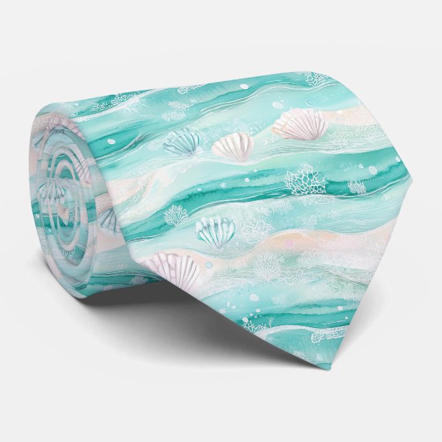 Summer Beach Seashell Pattern Neck Tie (Rolled)