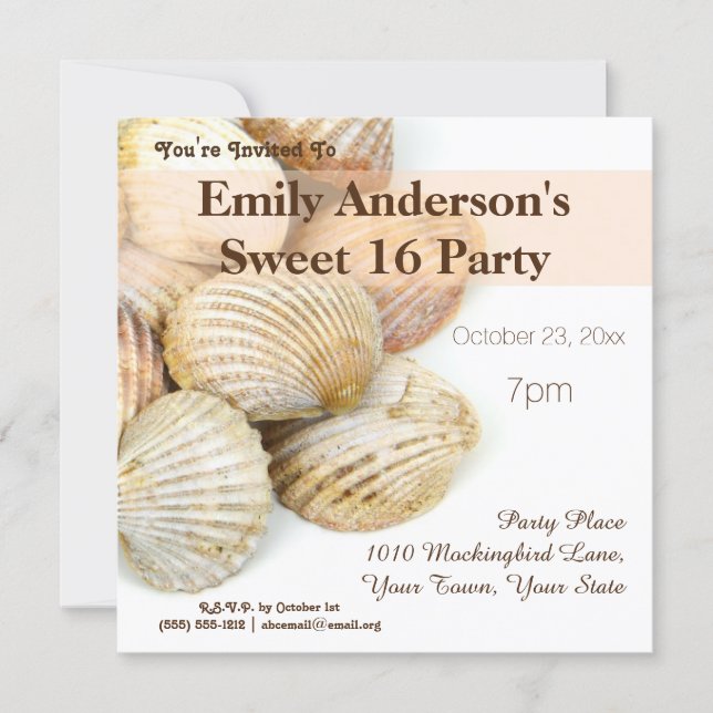 Summer Beach Seashell Sweet 16 Birthday Invitation (Front)