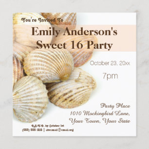 Summer Beach Seashell Sweet 16 Birthday Invitation