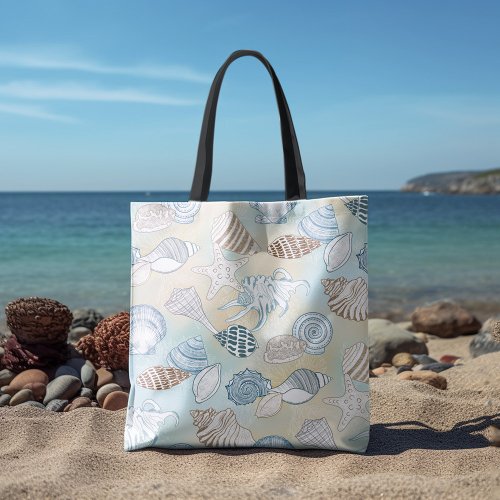 Summer Beach Seashells Pattern Tote Bag