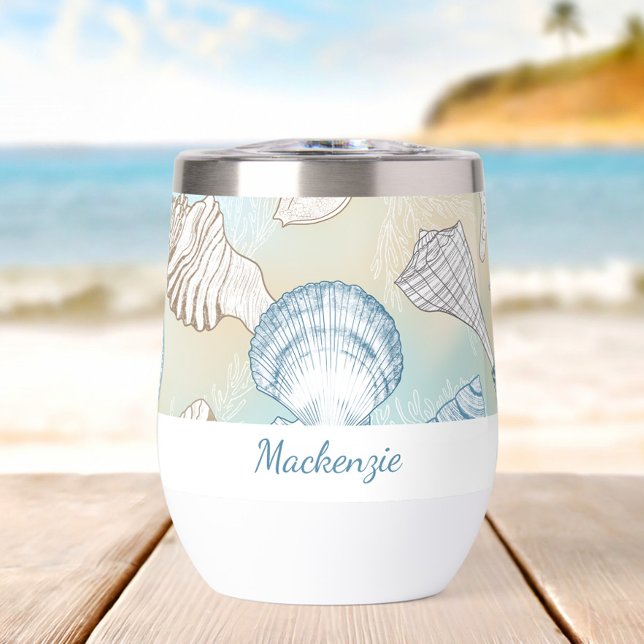 Summer Beach Seashells Personalized Thermal Wine Tumbler (Creator Uploaded)