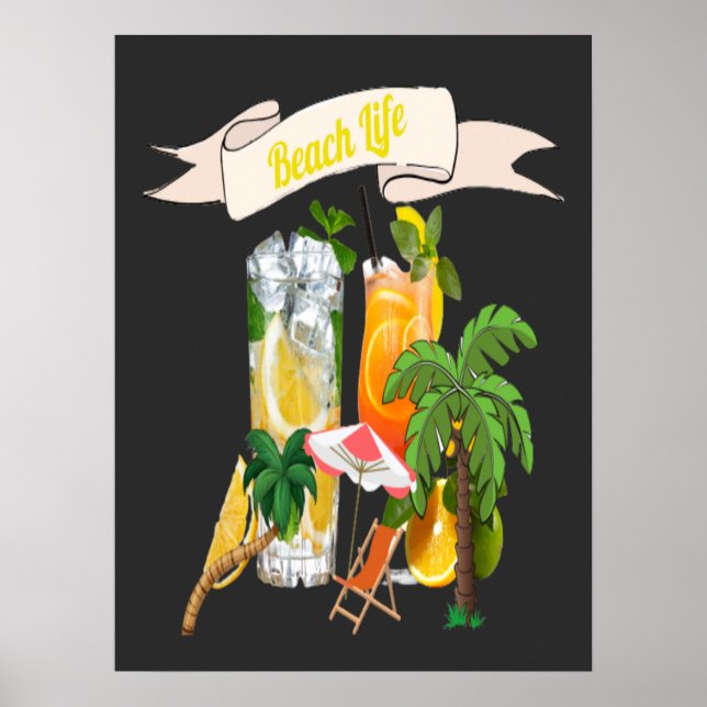 Summer Beach Seaside Cocktails Poster (Front)