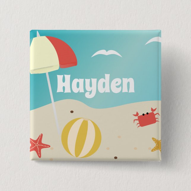 Summer Beach Seaside Holiday Personalised Button (Front)