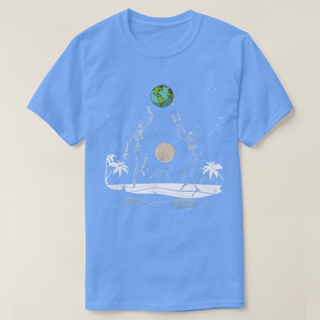 Summer Beach Skeletons Volleyball Earth Space Cosm T-Shirt (Design Front)