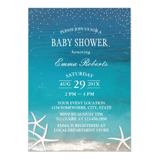 Summer Beach Starfish Baby Shower Invitation
