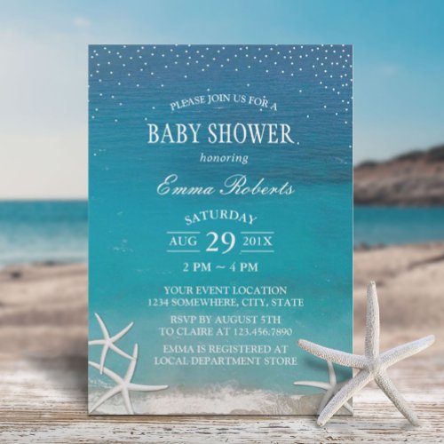 Summer Beach Starfish Luau Baby Shower Invitation