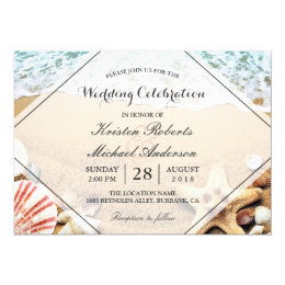 Seashell Wedding Invitations Announcements Zazzle Summer Beach Starfish Seashell Wedding Celebration Card