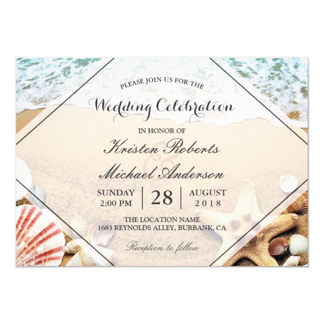 Summer Beach Starfish Seashell Wedding Celebration Invitation