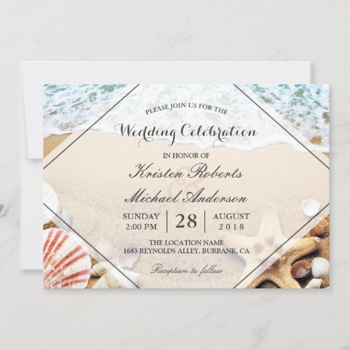 Summer Beach Starfish Seashell Wedding Celebration Invitation