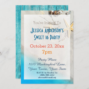 Summer Beach Starfish Tropical Sweet 16 Birthday Invitation