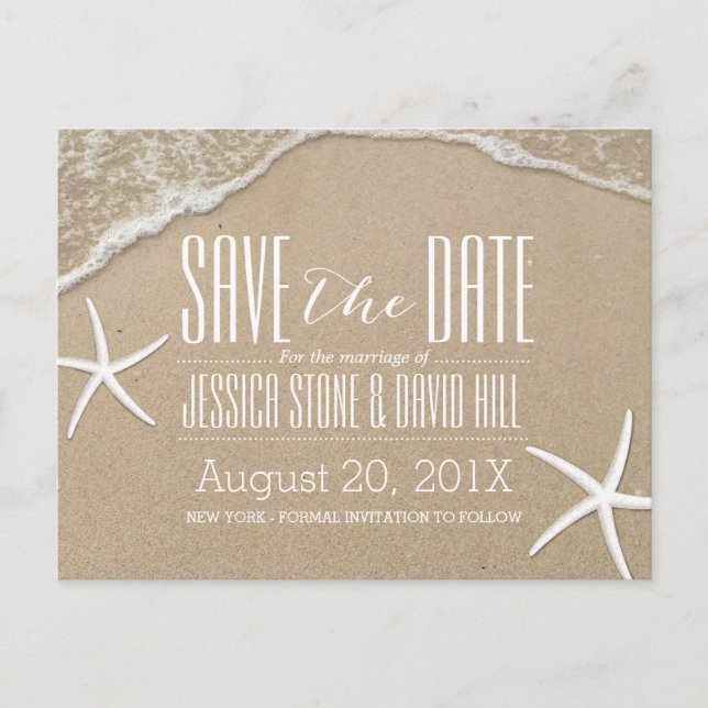 Summer Beach Starfish Wedding Save the Date Announcement Postcard (Front)