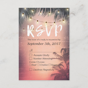 Summer Beach String Lights Chic Wedding RSVP Reply Card