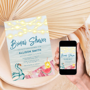 Summer Beach String Lights Flamingo Bridal Shower Invitation