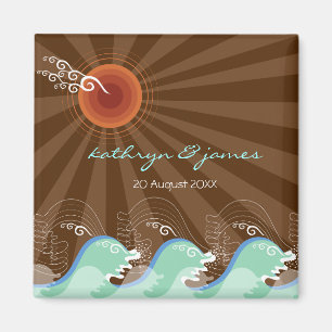 Summer Beach Sunset Cool Blue Waves Save The Date Magnet