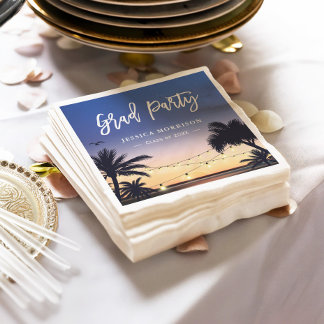 Summer Beach Sunset Palm Tree Graduation Party Paper Napkins
