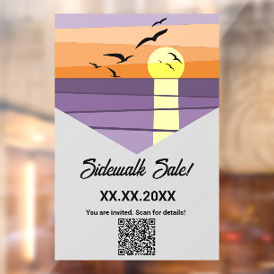 Summer Beach Sunset Stylized Event QR code Window Cling