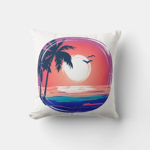 Summer Beach Sunset Throw Pillow