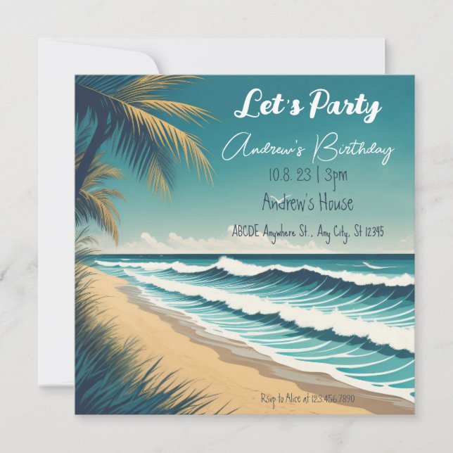 Summer beach surf birthday holiday card (Front)