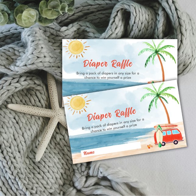 Summer Beach Surf Diaper Raffle Baby Shower  Enclosure Card (Summer Beach Surf Diaper Raffle Baby Shower Enclosure Card)