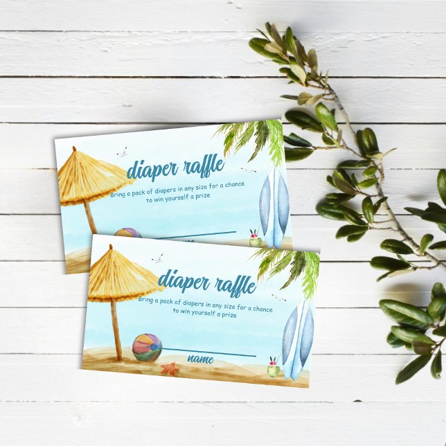 Summer Beach Surfboard Diaper Raffle Baby Shower Enclosure Card (Summer Beach Surfboard Diaper Raffle Baby Shower Enclosure Card)
