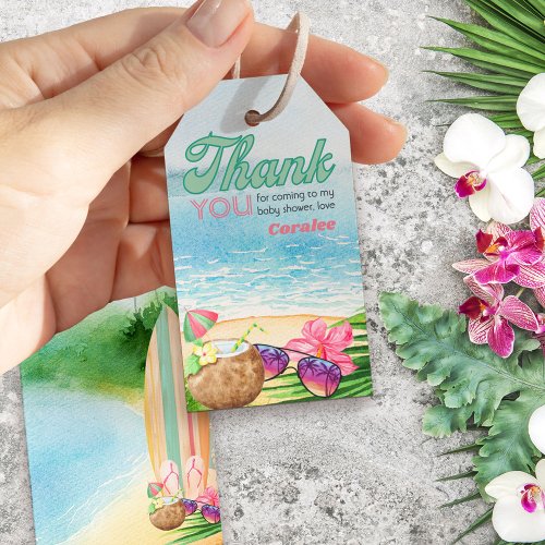 Summer Beach Surfboards and Mocktails Thank You Gift Tags