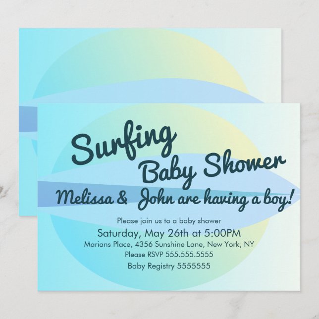 Summer Beach Surfing Baby Shower Invitation (Front/Back)
