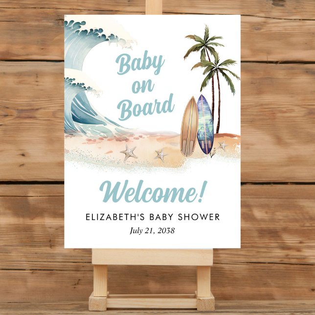 Summer Beach Surfing Baby Shower Welcome Foam Board (Creator Uploaded)
