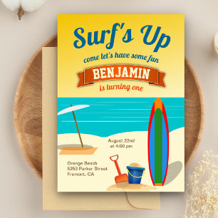 Summer Beach Surfing Birthday Party Invitation