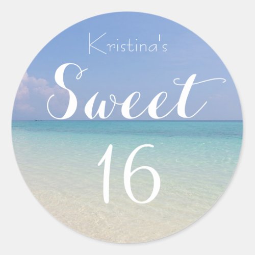 Summer Beach Sweet 16 with Name Classic Round Sticker