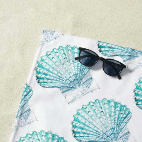 summer beach teal blue watercolor mermaid seashell beach towel