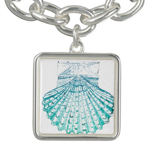 summer beach teal blue watercolor mermaid seashell bracelet