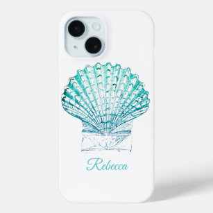 summer beach teal blue watercolor mermaid seashell iPhone 15 case