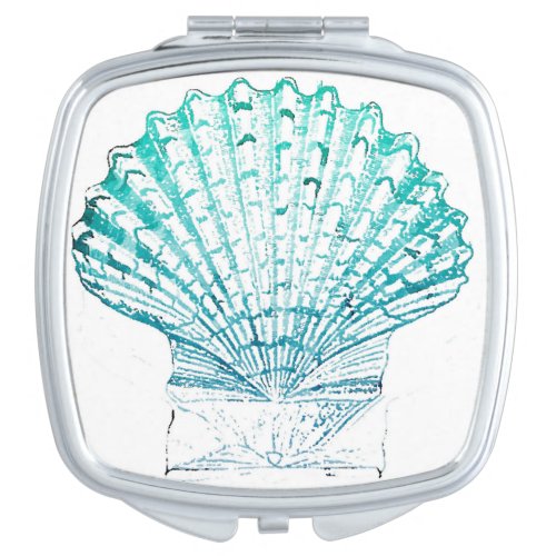 summer beach teal blue watercolor mermaid seashell compact mirror