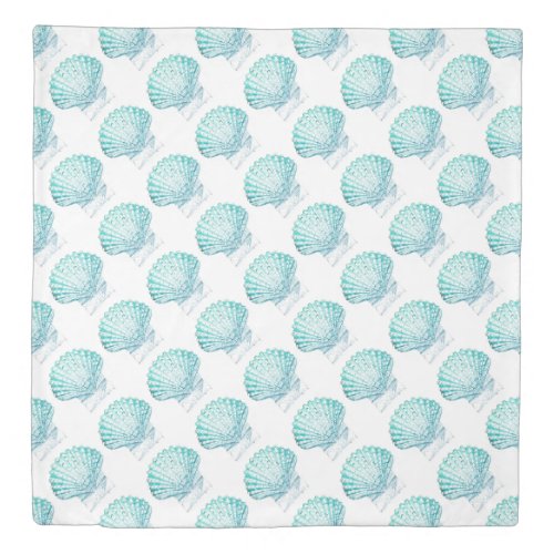 summer beach teal blue watercolor mermaid seashell duvet cover