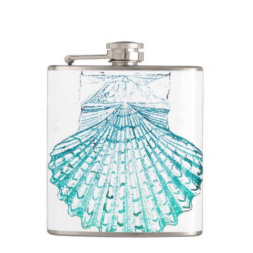 summer beach teal blue watercolor mermaid seashell flask