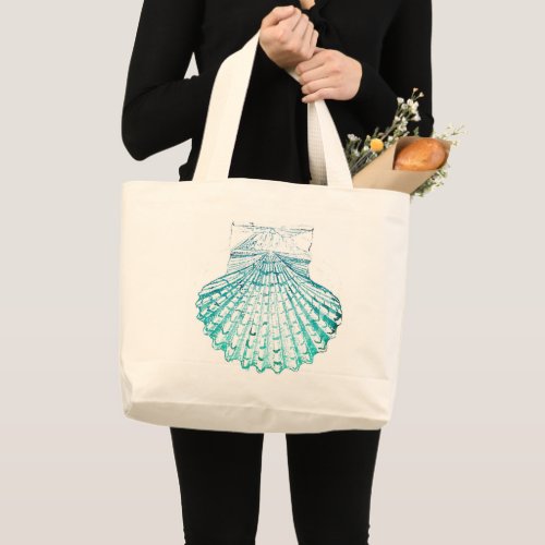 summer beach teal blue watercolor mermaid seashell large tote bag