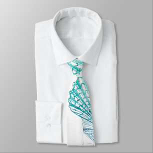 summer beach teal blue watercolor mermaid seashell neck tie